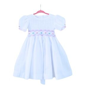 White Puff Sleeve Dress with Floral Embroidery